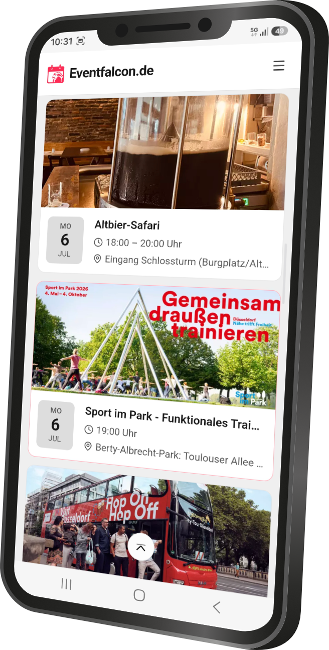 Eventfalcon-App mit Veranstaltungen auf dem Smartphone